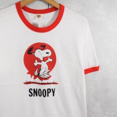 画像1: 70's SNOOPY キャラクタープリントリンガーTシャツ M (1)
