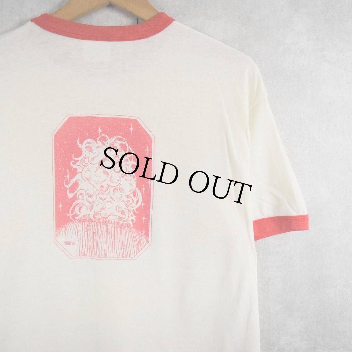 画像2: 80's Albert Einstein USA製 偉人イラストプリント リンガーTシャツ L (2)