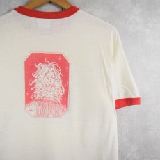 画像2: 80's Albert Einstein USA製 偉人イラストプリント リンガーTシャツ L (2)