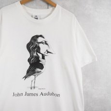 画像1: 90's LARGELY LITERARY USA製 "John James Audubon" 画家 イラストプリントTシャツ L (1)