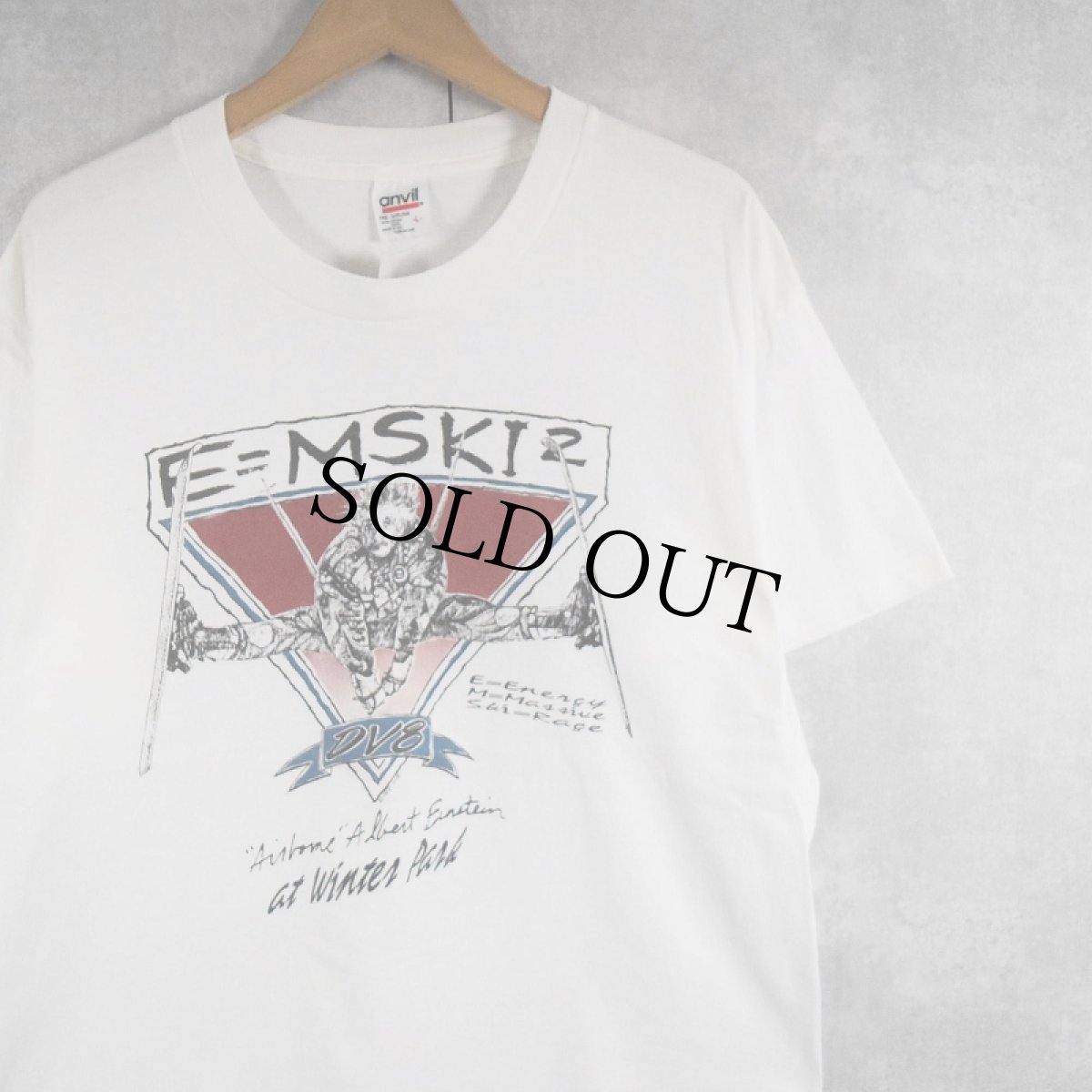 画像1: 90's Albert Einstei USA製 "E=MSKI2" 偉人イラスト ジョークプリントTシャツ L (1)