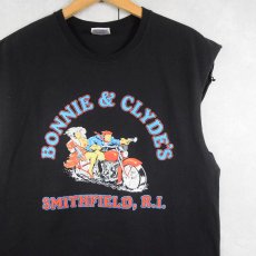 画像1: 2000's "BONNIE & CLYDE'S SMITHFIELD,R.I." イラストプリント カットオフTシャツ BLACK L (1)