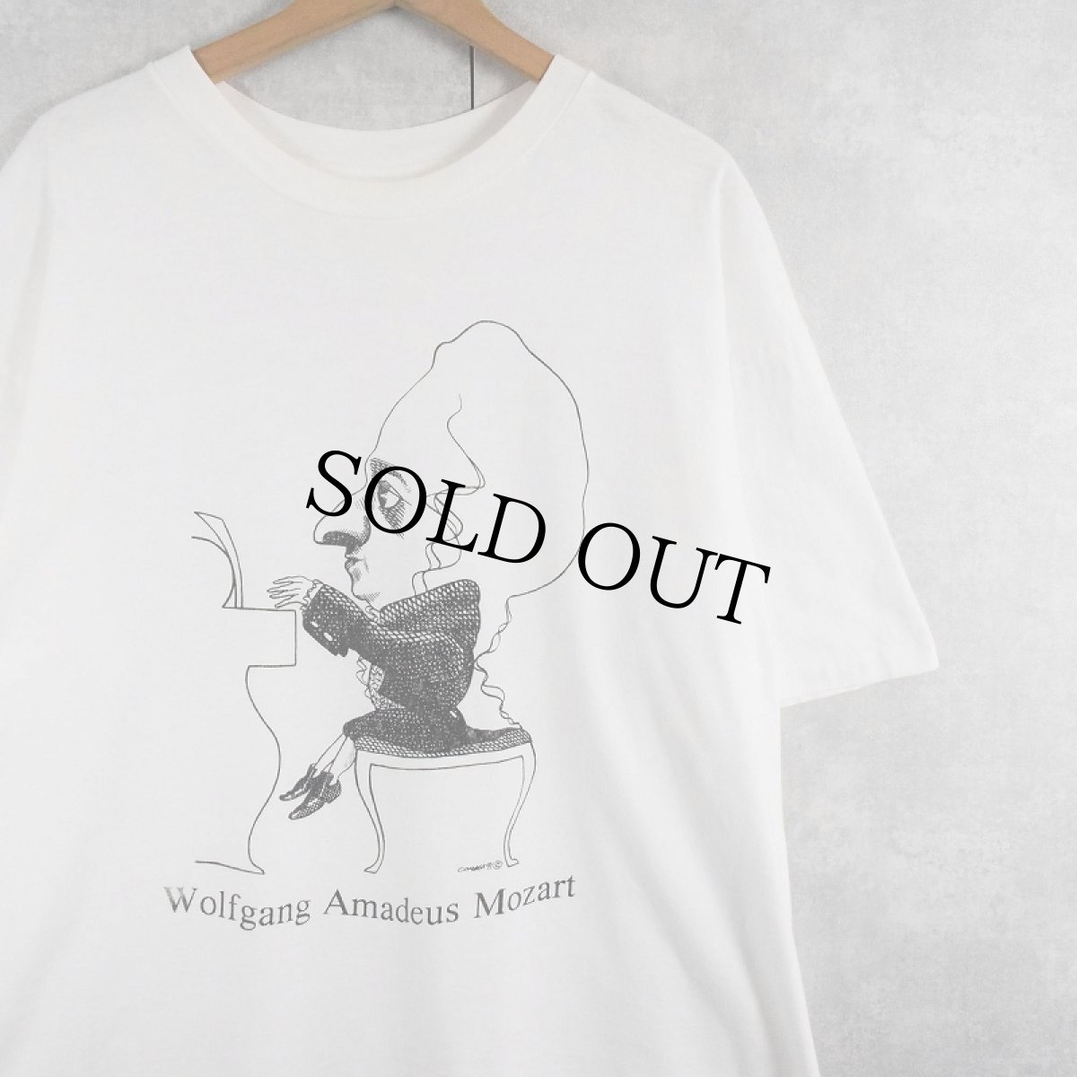 画像1: 90's LARGELY LITERARY USA製 "Wolfgang Amadeus Mozart" 音楽家 イラストプリントTシャツ XL (1)