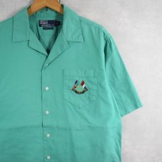 画像1: 90's POLO Ralph Lauren フラッグ刺繍 コットンオープンカラーシャツ M (1)
