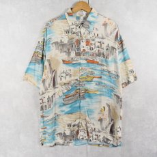 画像1: pierre cardin オールオーバーパターン 風景柄 レーヨンアロハシャツ L (1)