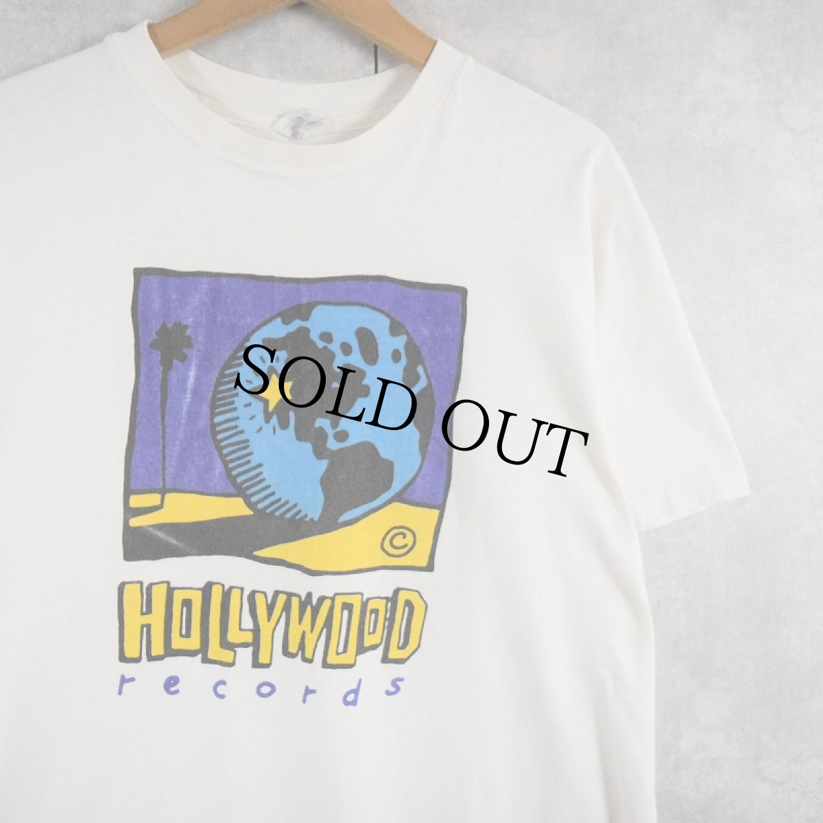 画像1: 90's Hollywood Records USA製 レコードレーベル プリントTシャツ L (1)
