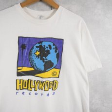 画像1: 90's Hollywood Records USA製 レコードレーベル プリントTシャツ L (1)