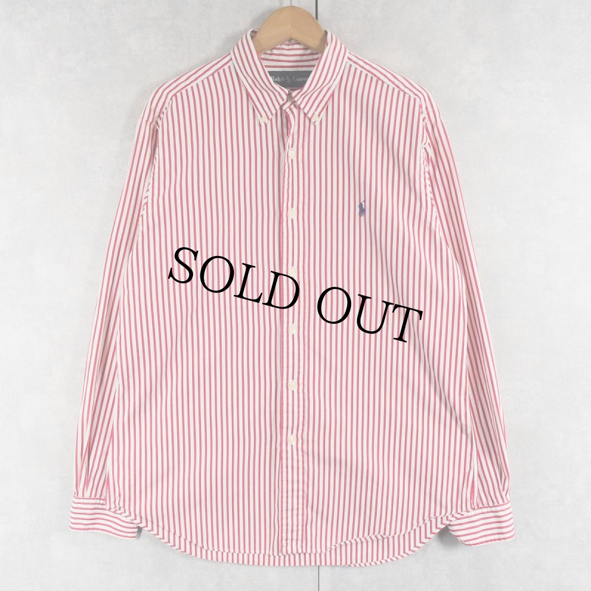 画像1: 【SALE】 Ralph Lauren "CLASSIC FIT" ストライプ柄 コットンボタンダウンシャツ L (1)