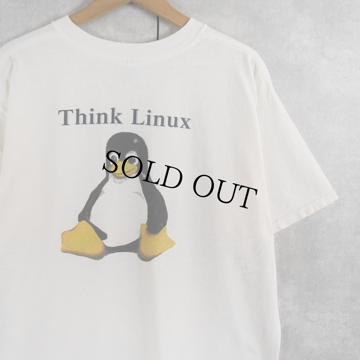 画像1: LINUX "Think Linux" コンピューター企業パロディプリントTシャツ XL (1)