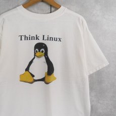 画像1: LINUX "Think Linux" コンピューター企業パロディプリントTシャツ XL (1)