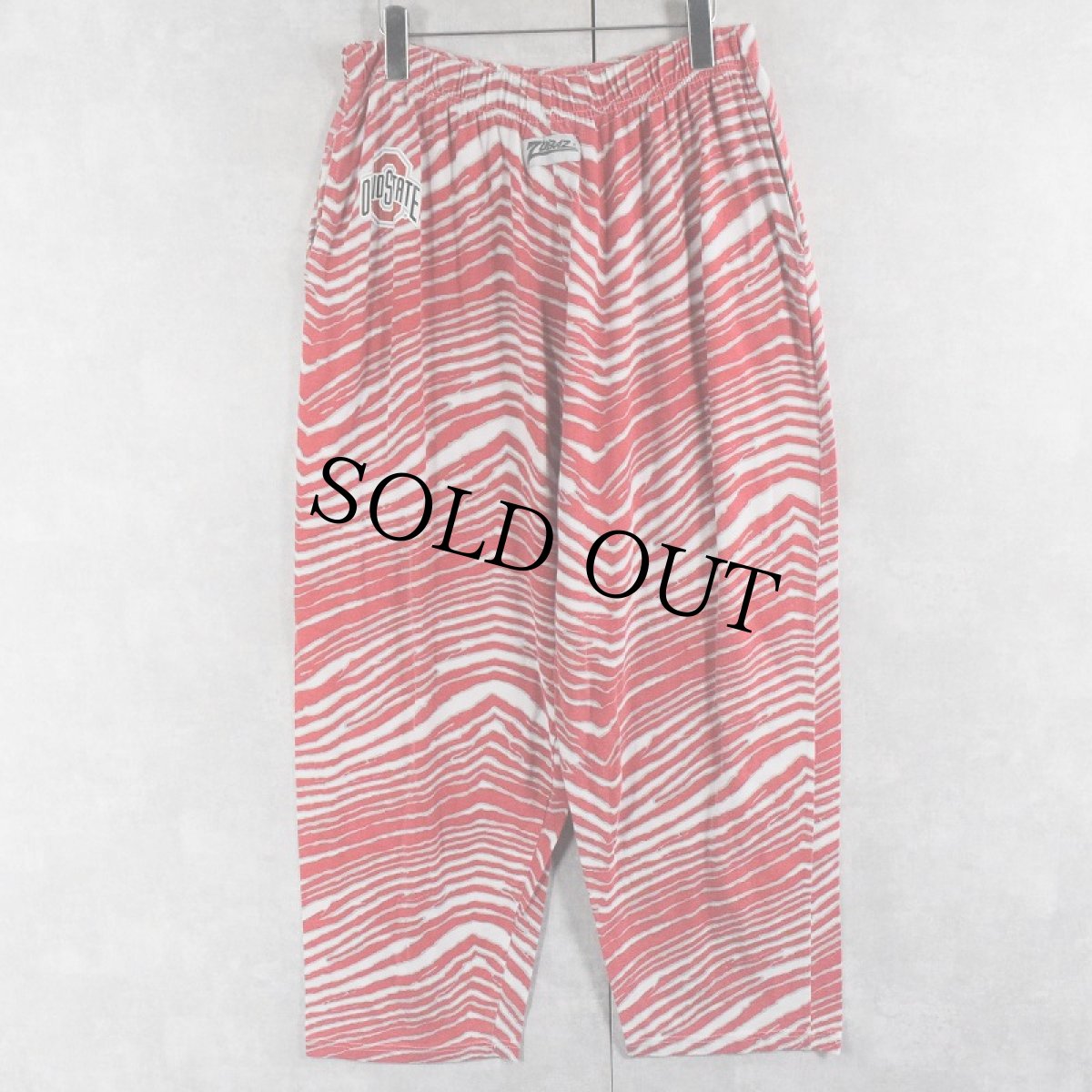 画像1: 90's ZUBAZ "OHIO STATE" ロゴプリント 総柄コットンポリイージーパンツ L (1)