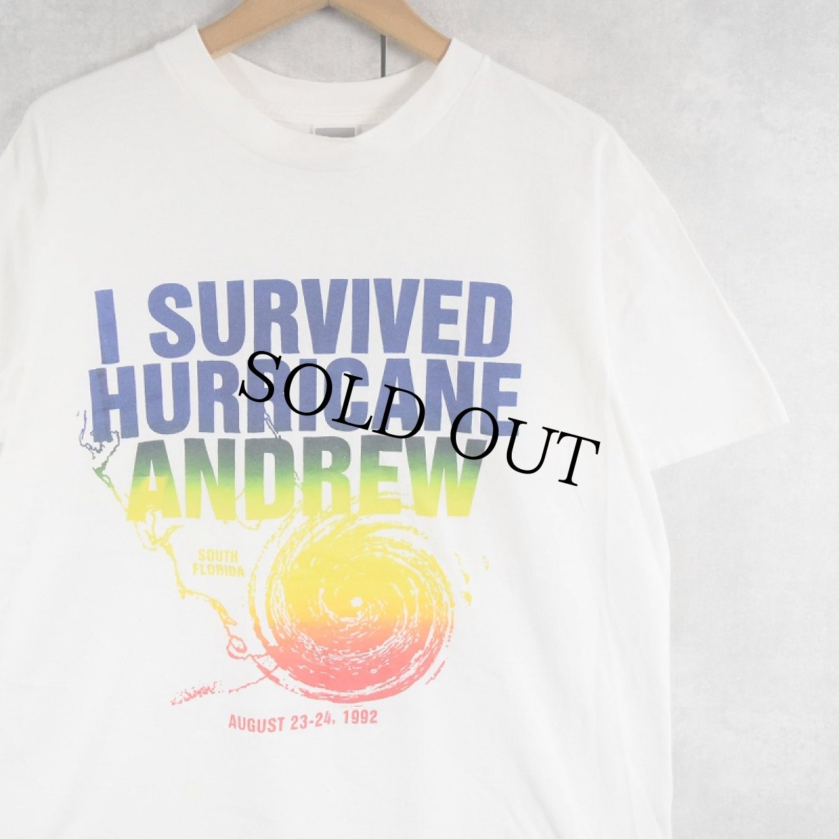画像1: 90's NIKE 銀タグ USA製 "I SURVIVED HURRICANE ANDREW" プリントTシャツ L (1)