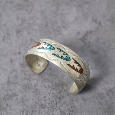 画像1: Navajo SILVER チップインレイ バングル (1)
