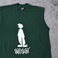 画像1: 80〜90's ブート STUSSY USA製 "SHADOW MAN" カットオフスリーブ プリントTシャツ L (1)