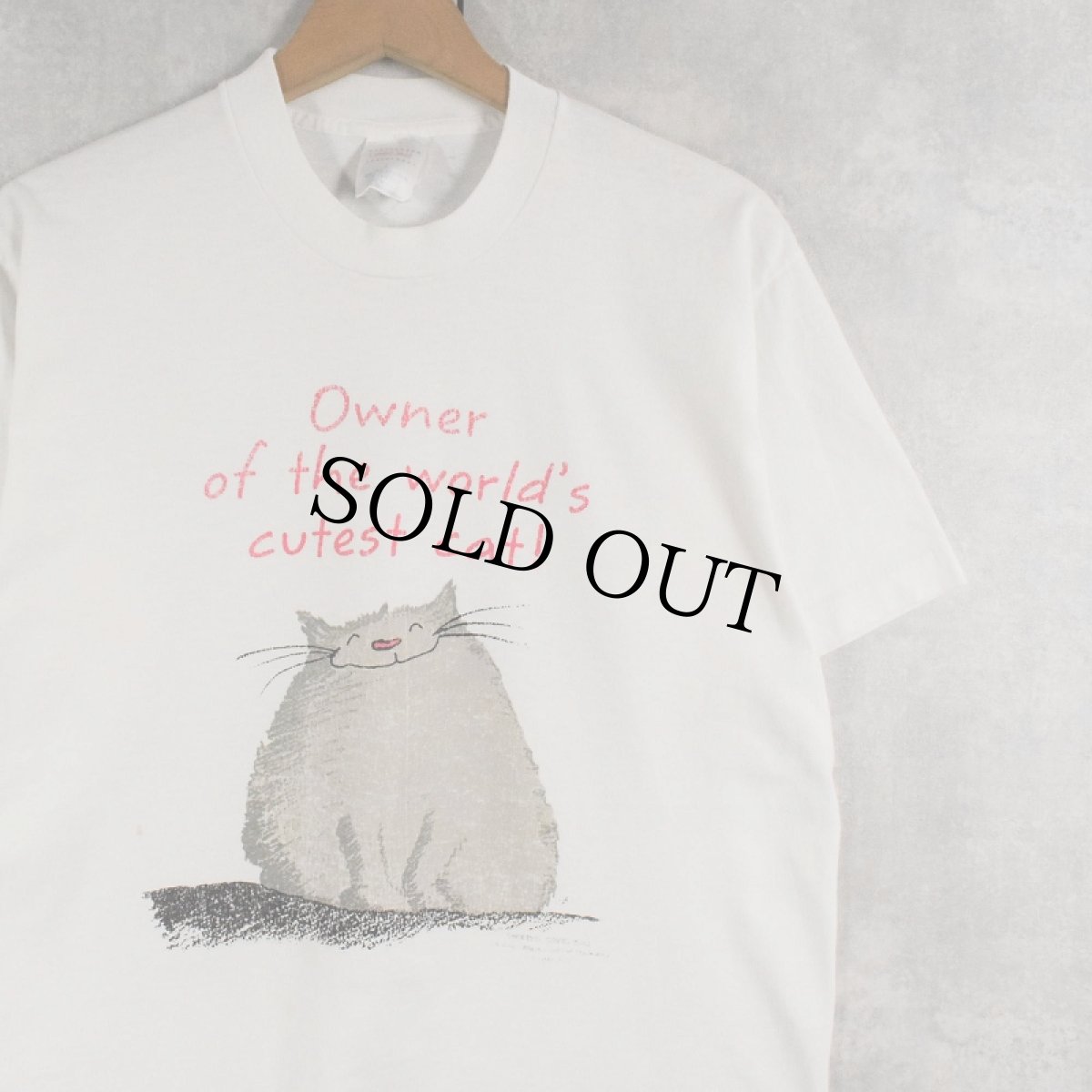 画像1: 90's USA製 "Owner of the world's cutest cat!" 猫イラストプリントTシャツ L (1)