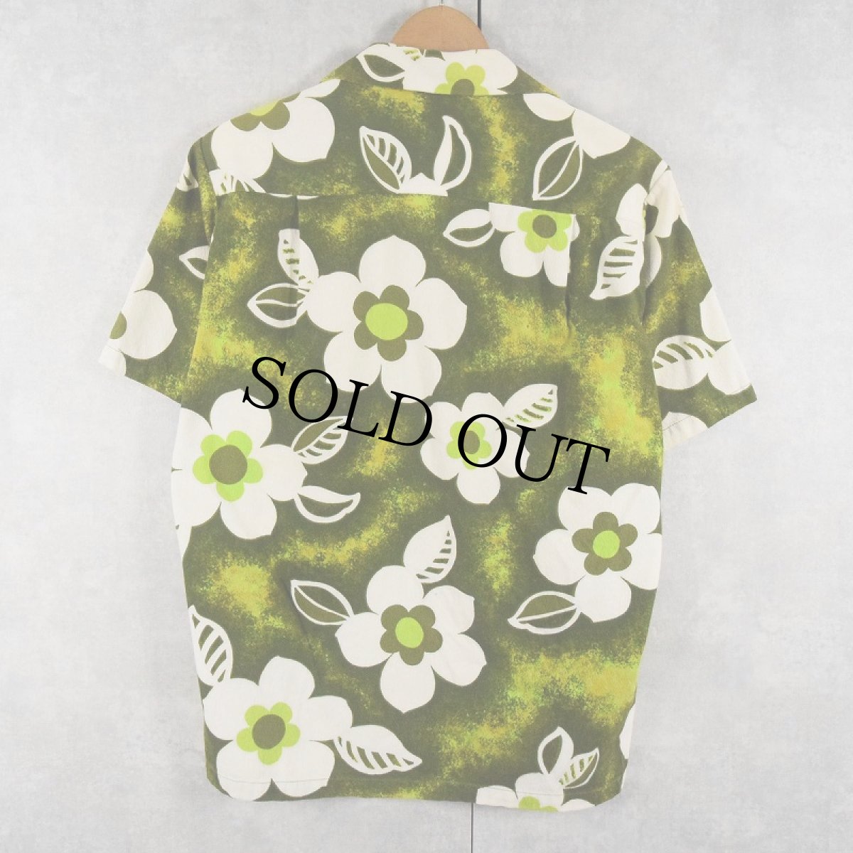 画像2: 70's HAWAII製 花柄 古銭ボタン コットンアロハシャツ S (2)