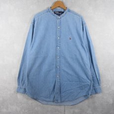画像1: POLO Ralph Lauren "POSTBOY" ロゴ刺繍 バンドカラー デニムシャツ L (1)