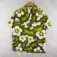 画像1: 70's HAWAII製 花柄 古銭ボタン コットンアロハシャツ S (1)