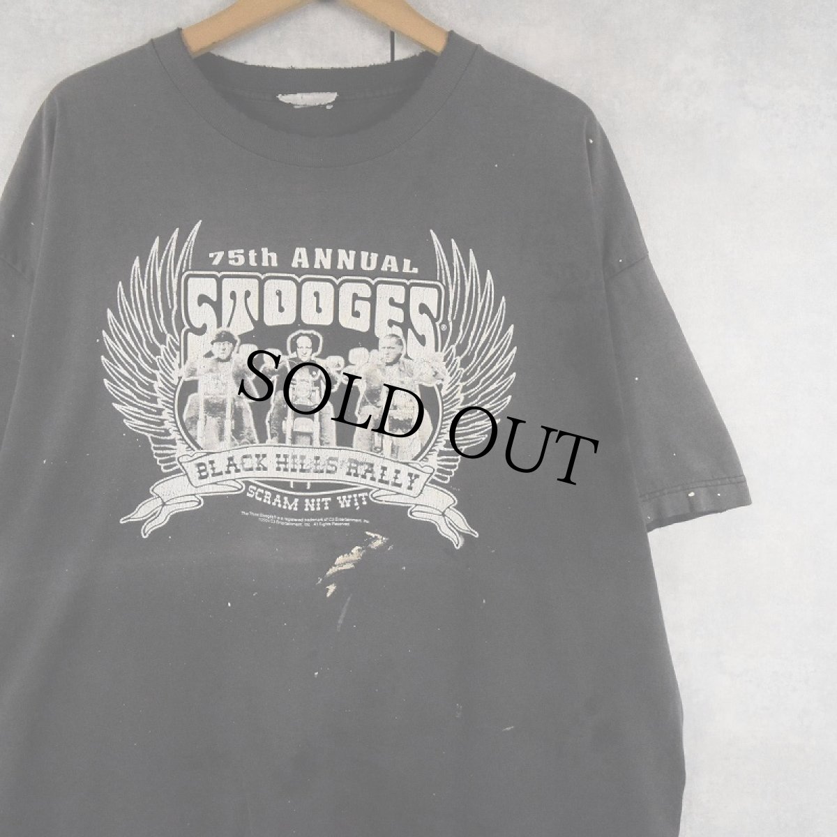 画像1: 2000's The Three Stooges "BLACK HILLS RALLY" コメディアンプリントTシャツ BLACK (1)