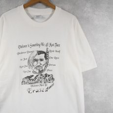 画像1: 90's "Violence Must Be Erased" メッセージプリントTシャツ XL (1)