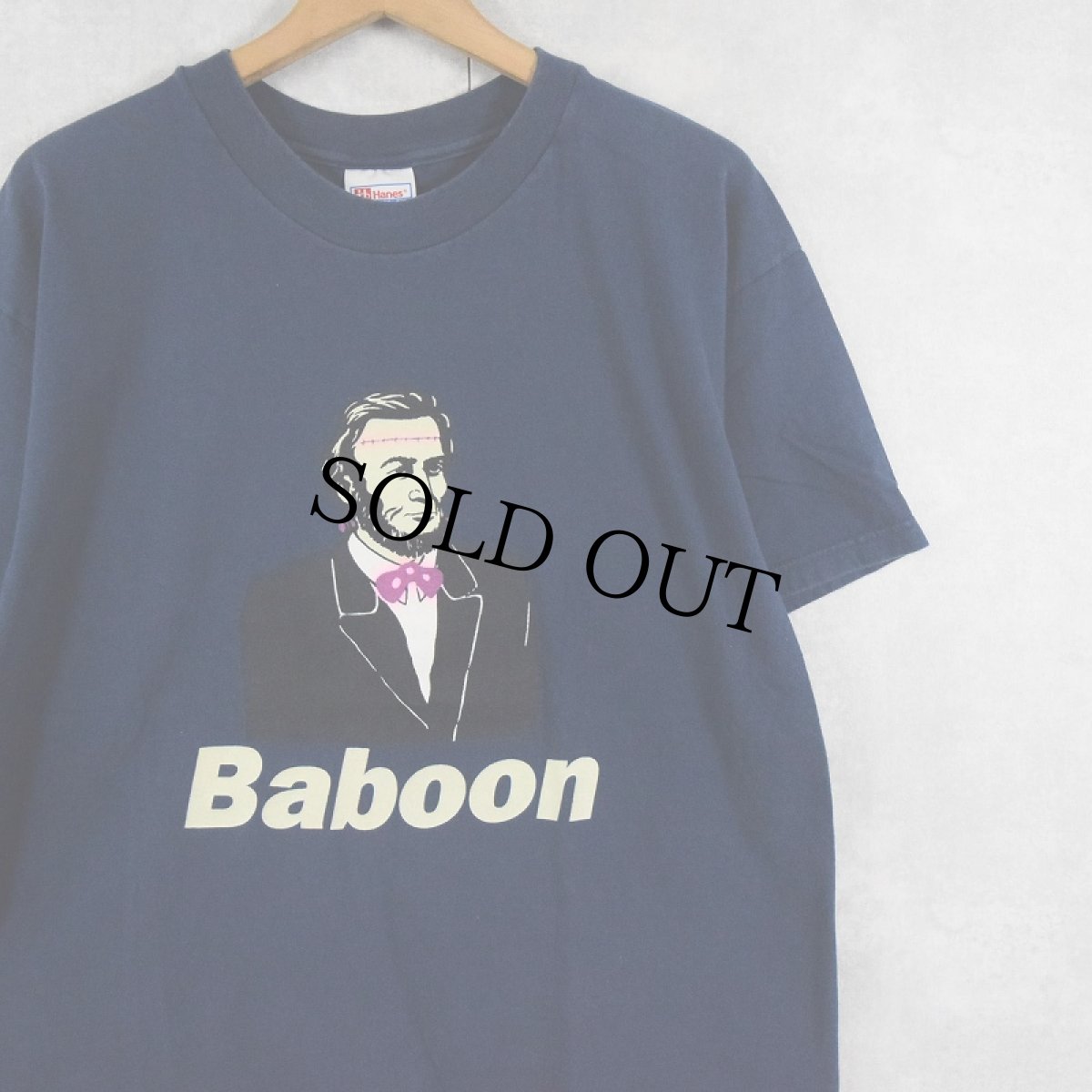 画像1: Abraham Lincoln "Baboon" 風刺プリントTシャツ NAVY L (1)