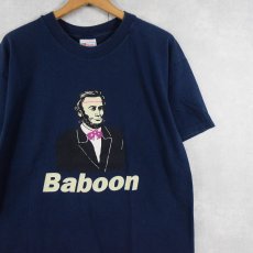 画像1: Abraham Lincoln "Baboon" 風刺プリントTシャツ NAVY L (1)