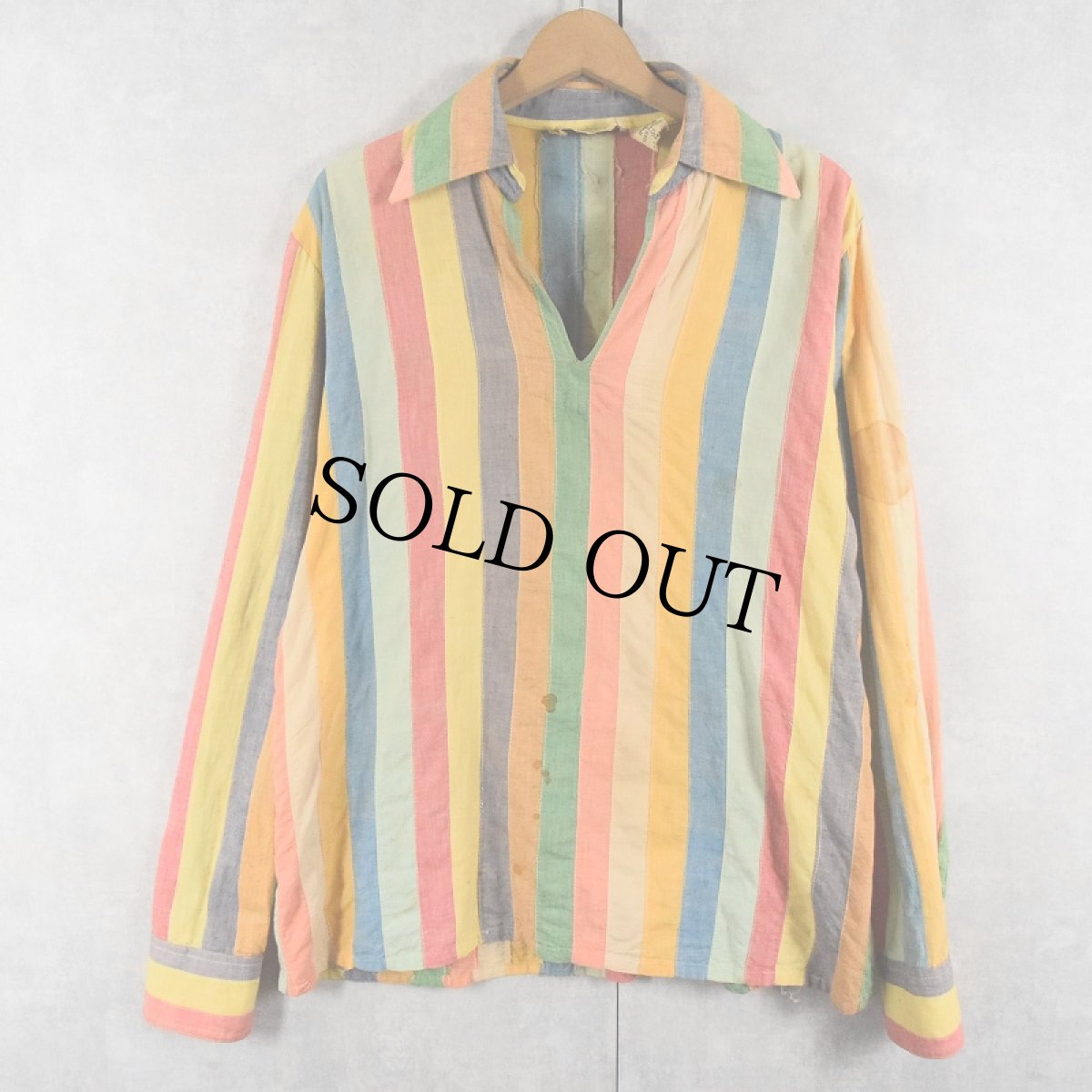 画像1: 70's〜 SHIRT WORKS SAN FRANCISCO マルチストライプ柄 コットンプルオーバーシャツ L (1)