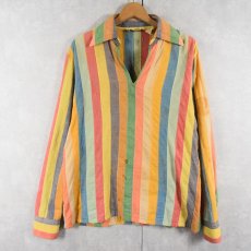 画像1: 70's〜 SHIRT WORKS SAN FRANCISCO マルチストライプ柄 コットンプルオーバーシャツ L (1)