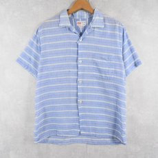 画像1: 50〜60's B.V.D. ストライプ柄×刺繍デザイン オープンカラーシャツ M (1)