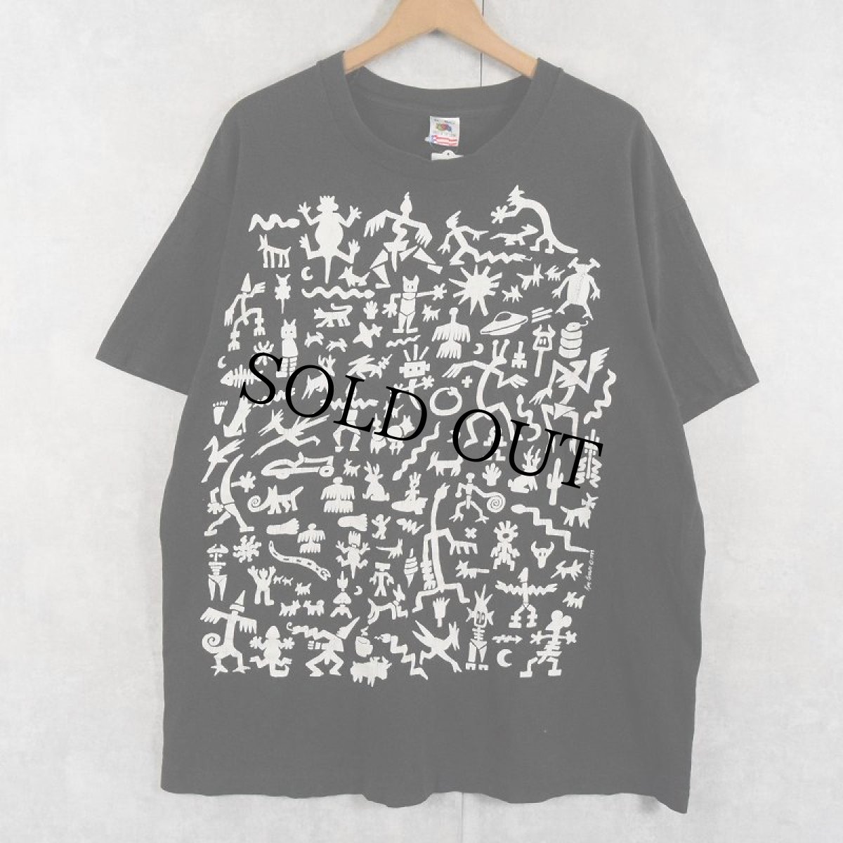 画像1: 80's Ken Brown USA製 アートプリントTシャツ BLACK XL (1)