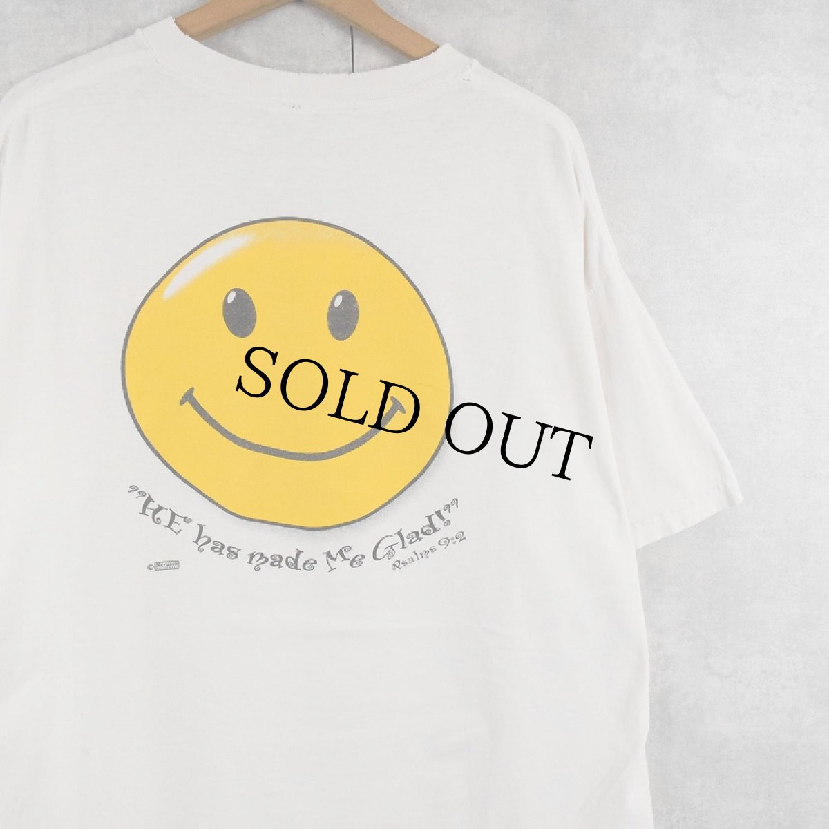 画像1: 90's "He has made me glad!" スマイルプリントTシャツ XL (1)