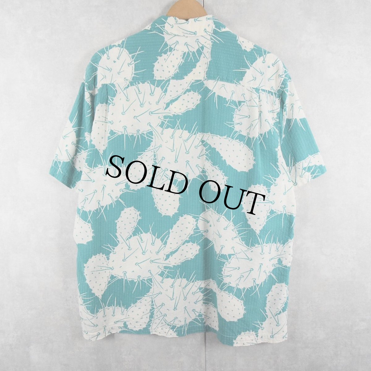 画像2: 50's サボテン柄 オールオーバーパターン コットンシアサッカーアロハシャツ (2)