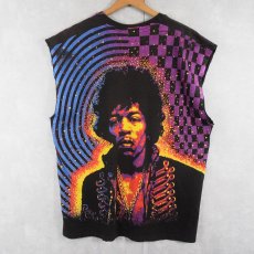 画像2: 1992 Jimi Hendrix カットオフ ミュージシャン 大判プリントTシャツ BLACK (2)