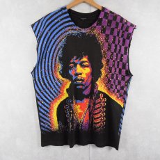 画像1: 1992 Jimi Hendrix カットオフ ミュージシャン 大判プリントTシャツ BLACK (1)