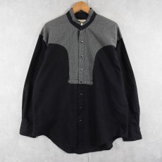 画像1: 70〜80's Rockmount USA製 チェック柄切り替え バンドカラー コットンウエスタンシャツ BLACK L (1)