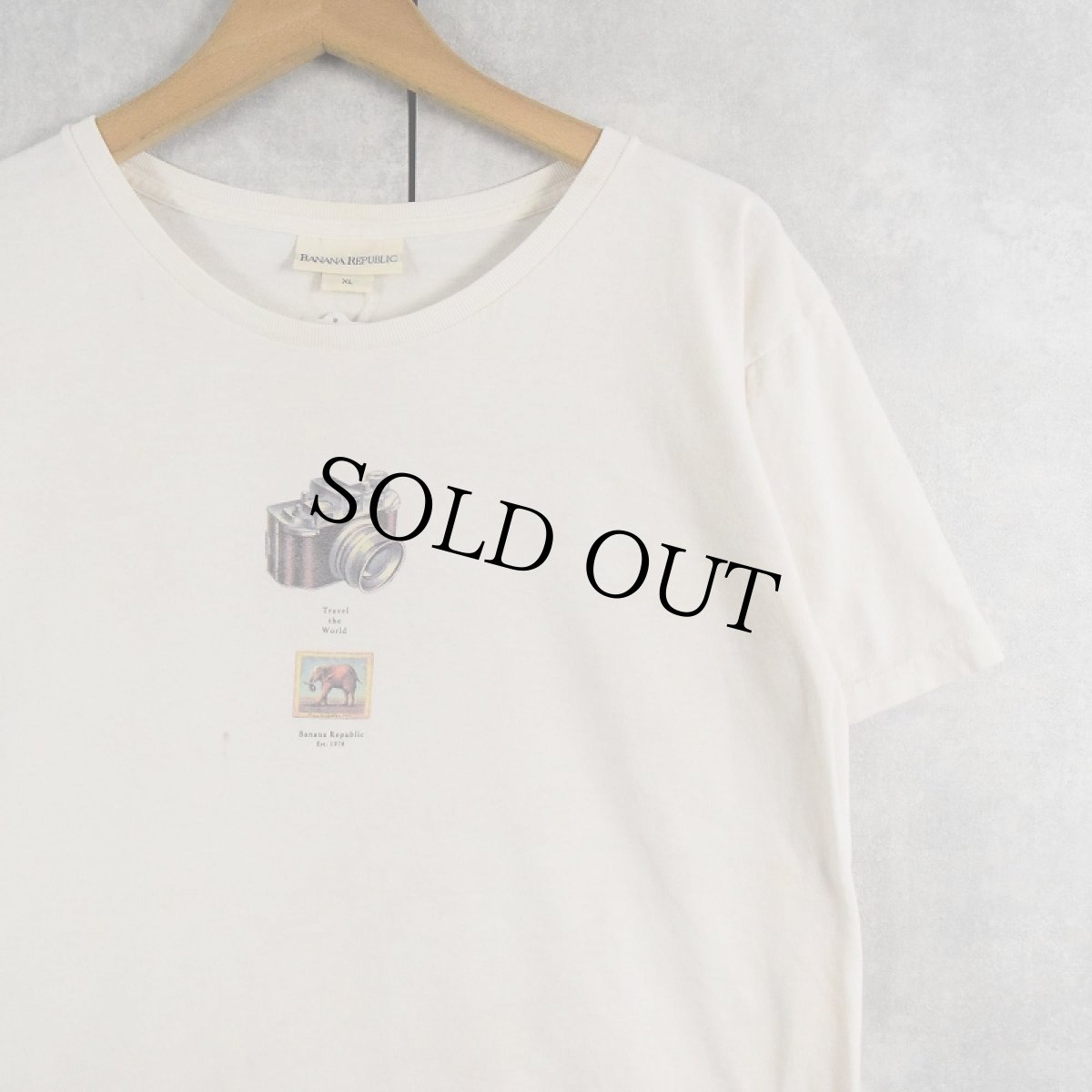 画像1: 90's BANANA REPUBLIC USA製 カメラ柄 プリントTシャツ XL (1)