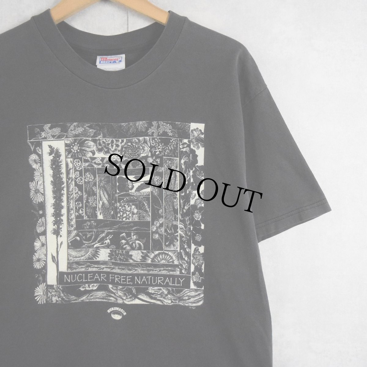 画像1: 2000's NUKEWATCH "NUCLEAR FREE, NATURALLY" 植物プリントTシャツ BLACK L (1)