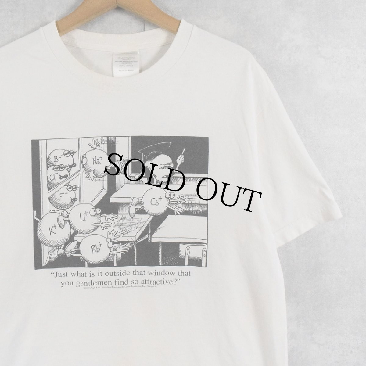 画像1: 90's Nick Kim "Just what is it outside that window that…" 分子イラストプリントTシャツ L (1)