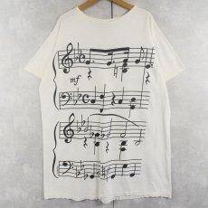 画像1: 90's MICHIGAN RAG CO. USA製 楽譜プリントロングTシャツ (1)