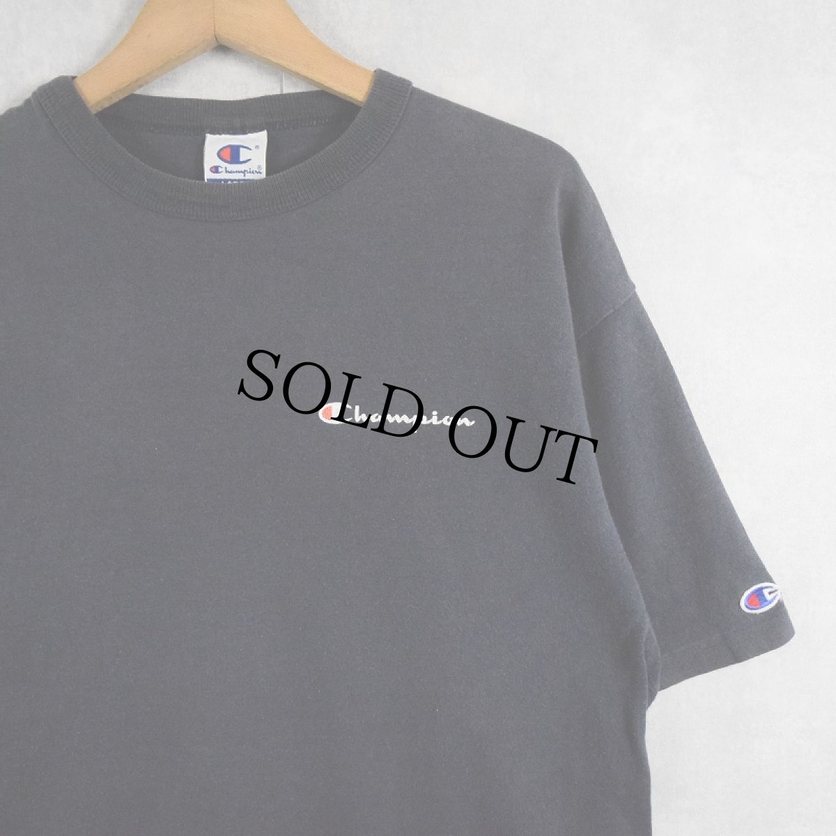 画像1: 90's Champion USA製 ロゴプリントTシャツ BLACK L (1)