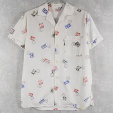 画像1: 40〜50's WEST INDIAN SEA ISLAND COTTON 切手柄 コットンオープンカラーシャツ  (1)