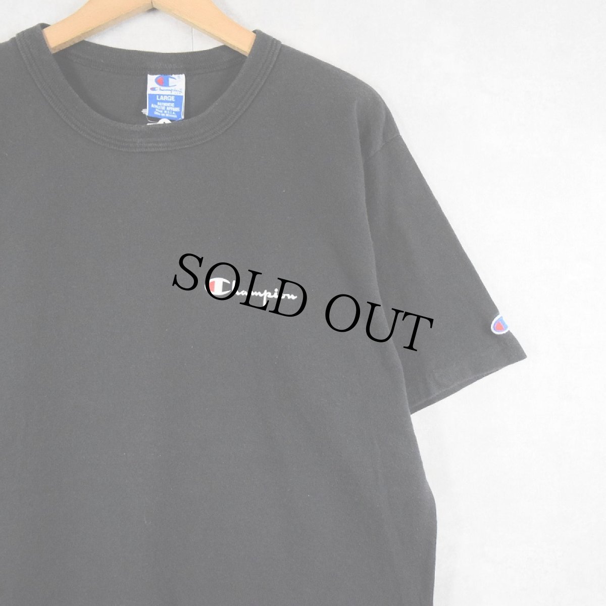 画像1: 90's Champion USA製 ロゴプリントTシャツ BLACK L (1)