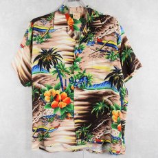 画像1: 50's PALI Hawaiian Styled オールオーバーパターン レーヨンアロハシャツ M (1)