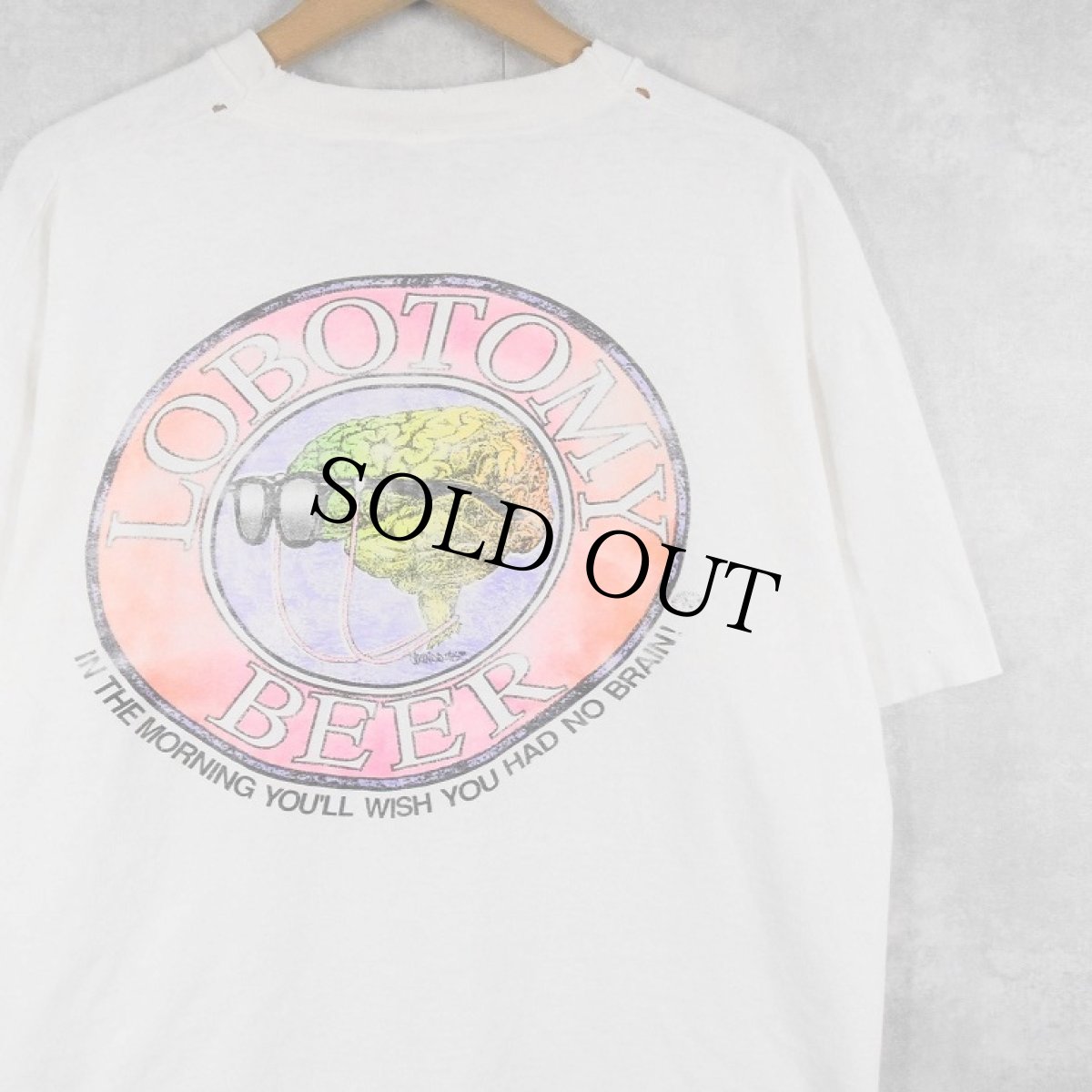 画像1: 90's USA製 "LOBOTOMY BEER" プリントTシャツ L (1)