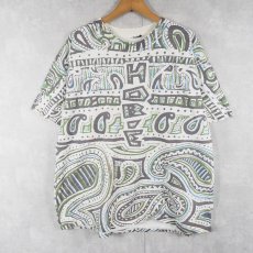 画像1: 90's Hobie サーフブランド ロゴ刺繍 ペイズリー柄 大判プリントTシャツ (1)