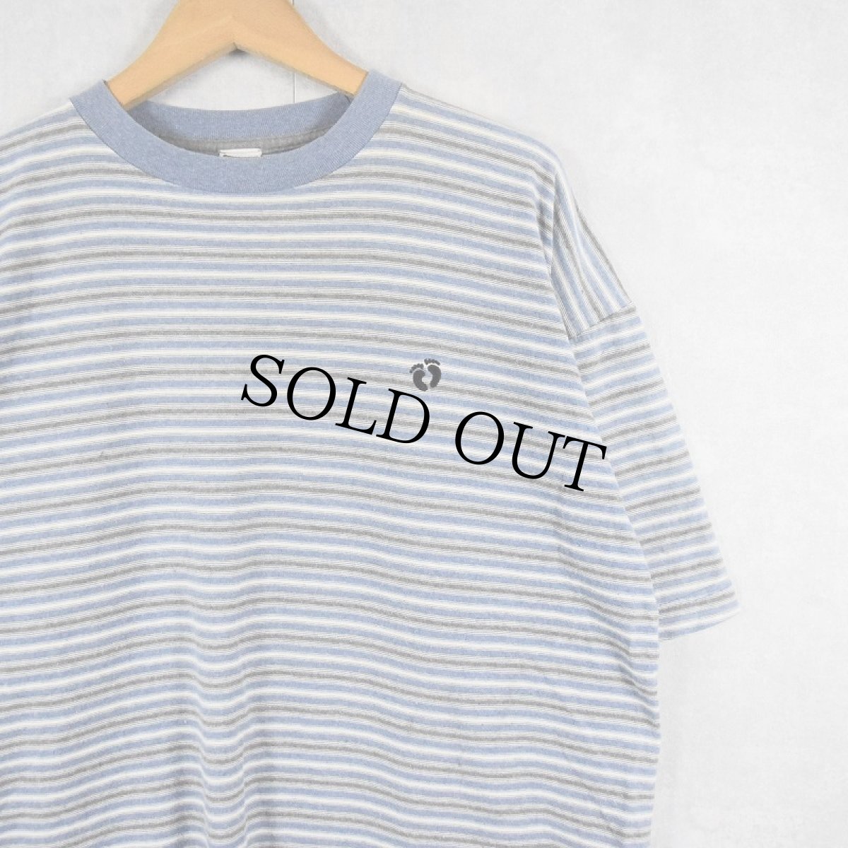 画像1: 80〜90's HANG TEN ロゴ刺繍 ボーダー柄 Tシャツ XL (1)