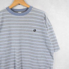 画像1: 80〜90's HANG TEN ロゴ刺繍 ボーダー柄 Tシャツ XL (1)