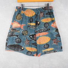 画像1: 80〜90's Reyn Spooner HAWAII製 魚柄 コットンイージーショーツ M (1)