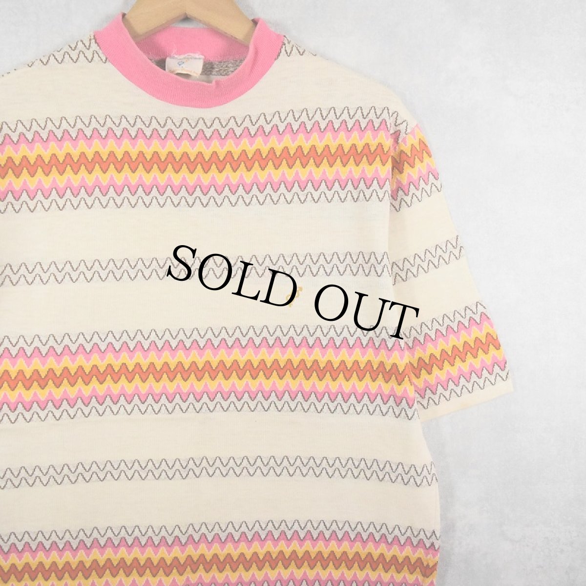 画像1: 【SALE】 70's Golden Breed USA製 ロゴ刺繍 ボーダー柄 ジャガードニットTシャツ L (1)
