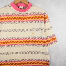 画像1: 70's Golden Breed USA製 ロゴ刺繍 ボーダー柄 ニットTシャツ L (1)